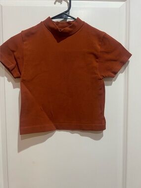 Short Sleeve Mock Neck Cropped Top- Rust